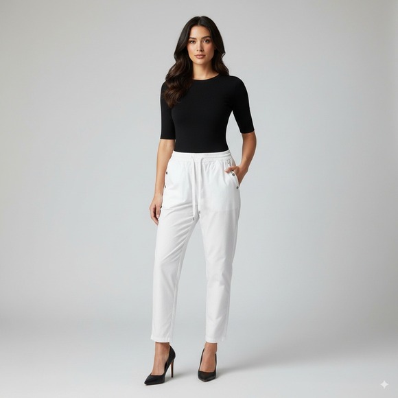 Maeve by Anthropologie White Cropped Drawstring Lounge Pants Women's XL - Picture 1 of 15